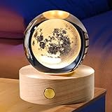 Kristallkugel Nachtlicht Astronomie Geschenk: LED Planeten Lampe mit Holzsockel, 3D Kristallkugel mit 60mm K9 Glaskugel, für Wohnzimmer Dekoration (Klar)