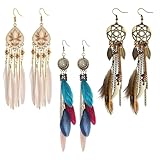 Baumeln Sie Ohrring,Feder Ohrringe,Ohrringe für Frauen Faux Feder,Retro Ohrring, Earrings Elegante Ohrhänger Fransen Feder Lange Boho