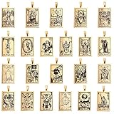 DICOSMETIC 22 Stücke Tarotkarte Anhänger Halskette Edelstahl Gravierte Vintage Tarot Muster Charme Goldene Farbe Rechteck Vintage Weissagung Zukunft Anhänger Für Schmuckherstellung, Bohrung: 8x4mm