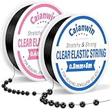 Caianwin Schwarz Elastisches Band für Armbänder 0.6mm und 0.8mm Elastische Schmuckfaden Set, Armband Schnur, Schmuckfaden für Armbänder Perlen Perlenschmuck Basteln Schnüre & Fäden