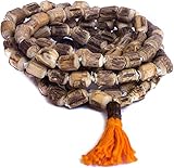 Basic Natural Rough Tulsi Mala with Gomukhi Japa Pouch ~ Basic Prayer Beads Japa Mala Tulsi Japa Large Beads Singing Hand Knotted Karma Necklace Hindu Tibetan Buddhist Rosary Energized Tulsi Wood