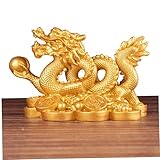 UWEOTYYY Chinesische Drachenfigur, chinesische Drachenstatue 3x2 Zoll detailliert geschnitztes Harz Figur für Home Office, dekorative goldene Zodiakfiguren für Glück und Wohlstand