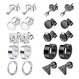 Bhina 10 Paare Schwarz Herren Ohrringe,Ohrstecker Edelstahl,Diamant Ohrringe Schwarz,Allergiefrei Ohrstecker,Schwarze Und Silberne Neutrale Ohrringe Für Ohrknorpel Oder Andere Teile