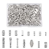 Cheriswelry 150 Stück tibetische Silbersäulen-Perlen, 15 Stile, Metallrohr-Abstandshalter, Anhänger für Schmuckherstellung, Loch: 1,5–3 mm
