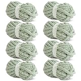 HOMBYS Salbeigrünes, grobes Chenille-Garn zum Häkeln, sperriges, dickes, flauschiges Garn zum Stricken, super sperriges, grobes Garn für Handstrickdecke, 8 Jumbo-Pack (31.7 m, 227 g pro Knäuel)