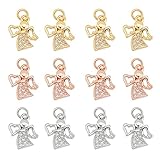 CHGCRAFT 12 Stück 3 Farben Goldener Engel Anhänger Goldenes Kristallarmband Charms Engelsanhänger aus Messing für Armband Halskette Schmuck DIY Handwerk Machen