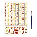 FINGERINSPIRE Schablone Für Altägyptische Schrift Mit Einem Pinsel 29.7x21cm Schablone Für Ägyptische Symbole Hieroglyphen Malschablone Zeichenvorlage Mit Ägyptischem Thema Für Wandfliesen Bodenmöbel