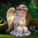 Engel Gartenstatuen,Solar Engel Gartenfiguren,Engel Grab,Engel Skulptur Deko Rasen,Betende Engel,Wetterfeste Engel Figur am Grab,Wetterfest Grabschmuck für Friedhof Outdoor Gartendekoration