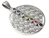 Silberschmuck - BG Chakra Anhänger, Kettenanhänger Motiv Blume des Lebens mit Chakra Steinen, Sterlingsilber, 3.0 cm Schutzsymbol
