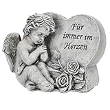 Annastore Besinnliche Grabdeko zur Erinnerung, frostfest und witterungsbeständig Grabschmuck - Grabfigur - Friedhof Deko (Engel mit Herz - 12 x 9 x 7 cm - Für Immer im Herzen)