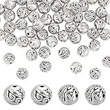 PandaHall 60pcs 8mm Runde Distanzperlen Tibetische Metall Charms Lose Perlen Band Muster Distanzperlen Antike Silber Perlen Metallperlen Zwischenperlen für Armband Schmuck Herstellung, Loch: 1.5mm