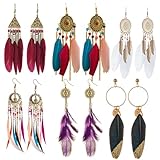 6 Paar Damen Fransen Feder Ohrringe Bohemien für Frauen Bohemian Faux Feder Ohrringes Kunstfeder Ohrringe Feder Böhmische Fransen Ohrringes für Frauen B