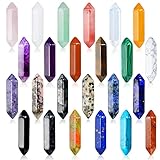 24Stück Heilende Kristalle Steine Sets, Sechseckige Heilkristalle Reiki Meditation Edelstein Chakra Steine Amethyst Tigerauge Obsidian Malachit Heilsteine Anhänger Spirituelle Deko Esoterik Geschenke