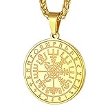 FaithHeart goldener Viking Kompass Anhänger Wikinger Vegvisir Armulett Herren skandinavischer Schmuck für Kinder und Jugendlichen
