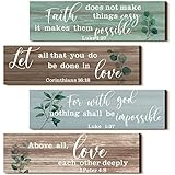 Yulejo 4 Stück Bibelversen Wanddekoration Psalmen Schrift Holz christliches Schild Rustikale Wandkunst Gebetsdekorationen für Zuhause (Retro)