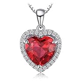 JewelryPalace Herz des Ozeans 3.9ct Erstellt Rubin Ketten Anhänger 45CM, Rote Schmuck Set, Liebe Halskette Damen Silber 925 Collier Damen Edelstein Mädchen, Modeschmuck mit Roter Stein Frauen