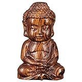 Ouceanwin Mönch Buddha Figuren Deko Skulptur Holz Betende Buddha Statue Sitzender Kleine Buddha Meditations , Handgeschnitzter Buddah Dekofiguren für Tischdeko, Wohnaccessoire