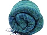 Nepalesische handgefertigte Yak-Wolldecke, weiche, übergroße Schals, Überwürfe, Meditationswickeldecke, Schals, grünliches Blau