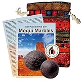 Moqui Marbles Paar 20-25mm Ø Steine 4-TLG Set mit Echtheitszertifikat [Männlich & Weiblich] für Schutz, Entspannung, Meditation. Mit Buch Booklet, Täschchen (B), Zertifikat.