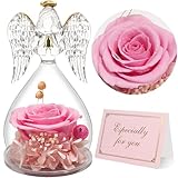 Yamonic Ewige Rose Engel Geschenke für Frauen,Engel Figur Geschenke für Mama,Ewige Rose im Glas Geschenke für Oma,Schutzengel Geschenk Weihnachten,Geburtstagsgeschenk für Frauen, Muttertagsgeschenke