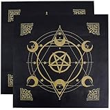 CREATCABIN 2 Stück Altartuch Quadratisch Mond Tarot Tischdecke Vliesstoffe Goldenes Pentagramm Spirituelles Tuch Schwarze Tarot Tischdecke Ausbreiten Lesen als Dekoration Geschenk Hexenbedarf 49x49cm