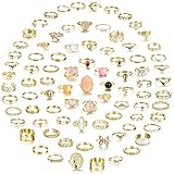 JeryWe 82 Stück Ringe Set für Damen Vintage Boho Knuckle Ring Kristall CZ Schlange Herz Stapelbare Fingerringe Böhmischen Trendige Stapelbare Midi Ring Gold
