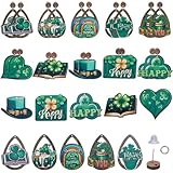 SUNNYCLUE 1 Karton 10 Paar St. Ohrring Bastelset Zum St. Patrick'S Day Glücksklee Anhänger Grüner Vierblättriger Kleeblatt Anhänger Holz Ohrring Beschläge Für Schmuck Bastelsets DIY Ohrhänger Zubehör