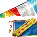 Gebetsfahnen Tibet mit,Avalokitesvara,Gandhanra Tibetische Gebetsfahnen Golddruck,Windpferdflagge,Lungta Flaggen,für Buddhistische Altäre, Meditationsräume, Außendekoration,5m lang 20 fahnen