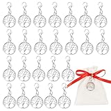 BOOMTOP 24pcs Lebensbaum Schlüsselanhänger Klein Anhänger mit Karabinerhaken Taufe Kommunion Deko Silber Gastgeschenke Junge Mädchen Konfirmation Taufgeschenk Metall Mitbringsel Geschenkanhänger