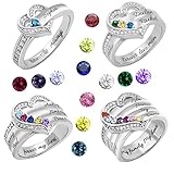 Herz Ring | Geburtsstein Ring | Namensring | Familienring | 1-8 Namen Ring | Personalisierter Schmuck | Personalisiertes Geschenk | Neue Mama Geschenk