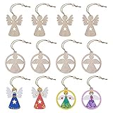 LIHAO 12 x Holz Anhänger Engel für Christbaumschmuck Holzanhänger Deko Weihnachten DIY Basteln zum Bemalen Anhänger Tannenschmuck für Weihnachtsbaum Schmuck