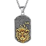 Richsteel Edelstahl Dog Tag Anhänger mit Sternzeichen Löwe Kette vergoldet Anhänger als Geburtstag Geschenke