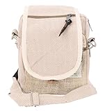 GURU SHOP Kleine Natürliche Schultertasche, Goa Tasche - Hanftasche Natur/schwarz, Unisex - Erwachsene, 28x24x4 cm