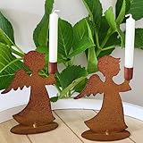 Kerzenständer Set 2er mit Rost Engel mit zum Stellen als Weihnachtsdeko 13cm hoch