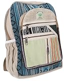 GURU SHOP Bunter Ethno Hanf Rucksack - Beige/türkis, Unisex - Erwachsene, 35x24x15 cm