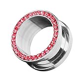 Piercingfaktor Flesh Schraub Tunnel Ohr Plug Ear Piercing Edelstahl Zirkonia Kristall Strass Steinchen Schraubverschluss 10mm Rot