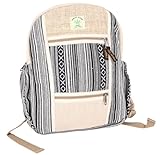 GURU SHOP Bunter Ethno Hanf Rucksack - Beige/schwarz, Unisex - Erwachsene, 35x24x15 cm