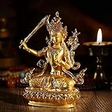 MLSJM Tibetaner Manjushri Bodhisattva Tantric Große Weisheit Buddha Statue, Tibetische Kupfer Antike tantrische tragbare kleine Buddha-Ornamente