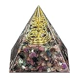 Amogeeli Turmalin Kristall Pyramide Stein mit vergoldetem Eisendraht, Heilstein Reiki Pyramide für Schutz Meditation Haus Dekoration