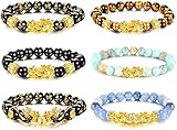 LOLIAS 6 Stück Feng Shui Pixiu Glücksarmbänder für Männer Frauen Naturstein Tigerauge Perlenarmband Pi Yao Chinesischer Drache Charm Einstellbar Feng Shui Schwarzer Obsidian Reichtum Armband
