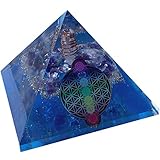 CHONIT Orgonit Pyramide, Chakra-Mix Ozean Blau mit Symbol Blume des Lebens, Schutz, klein mit Bergkristall als Deko für zu Haus (Ozean Blau)