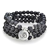 Yoga Symbol Anhänger Charm 108 Mala Beads Meditationsarmband oder Halskette für Männer oder Frauen (Schwarzer Lavastein (Black Lava Stone))