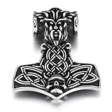 BlackAmazement 316L Edelstahl Anhänger Halskette Thors Hammer Mjölnir Malmer Celtic Knoten Totenkopf Skull Silber schwarz Wikinger Biker Herren (Anhänger mit Kette)