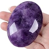 QINJIEJIE Groß Amethyst Edelsteine 2.4' Ovale Kristalle Natürliche Steine Sorgensteine Handschmeichler Stein Kristall Polierte Reiki Steine für Angst zu Lindern Yoga Meditation Deko 1PC