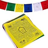 Große tibetische Gebetsfahnen - 25,4 x 30,5 cm traditionell handbedruckt | handgefertigt in Nepal | Windpferd Affirmation (25 Stück)