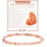 RUBY Perlenarmband Damen Echtes Naturstein Armband Hochwertiges 4mm Edelstein Armband aus facettierte, Sonnenstein - Inklusive Geschenkbox