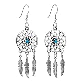 Carry stone Bohemian Vintage Ohrringe Traumfänger Federform Quasten baumeln Drop Haken Ohrstecker Frauen Mädchen Ohrringe Hochzeit Schmuck Zubehör Geschenk (Silber) langlebig und praktisch