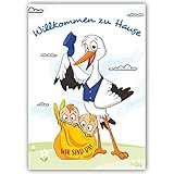 iulias Freude schenken! Willkommen zu Hause Zwillinge und Mama - Großes DIN A2 Poster zur Geburt - Begrüßungs-Plakat mit Storch nach der Geburt von Zwillingen