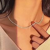 Atentuyi Silberne Choker-Halskette Glänzend Zierliche Gliederkette Dünne Halskette Minimalistischer Choker-Schmuck Für Frauen Und Mädchen