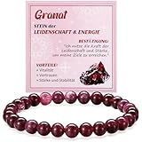 Jadive Edelstein Armband 6mm Perlenarmband für Damen Halbedelstein Elastisches Armband mit Anleitungskarte und Geschenkbox Schmuck Yoga Glücksbringer Geschenk(Granat)